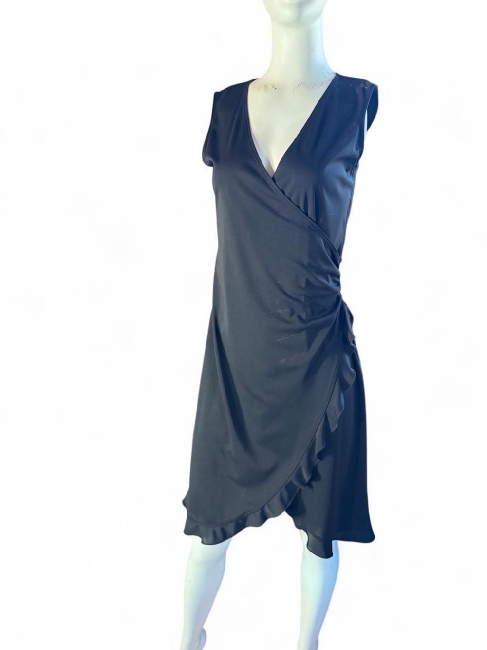 Vintage 90s A.B.S Black Wrap Dress with Ruffle Hem